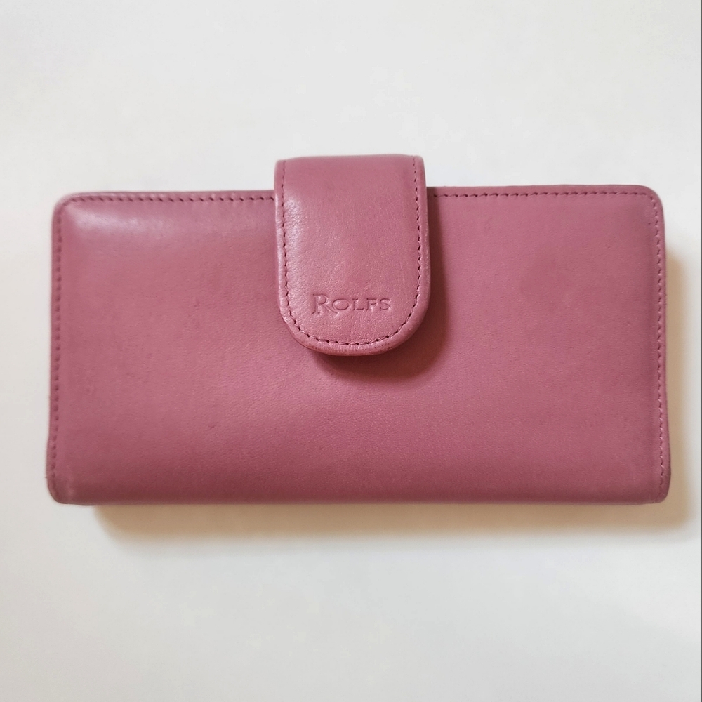 Rolfs Mauve Soft Leather Checkbook Wallet With Kiss Lock Coin Purse Vintage